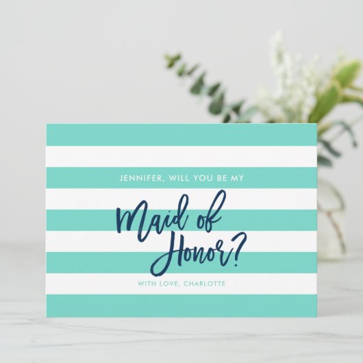 ターコイズストライプのメイド・オブ・オーナー(花嫁付き添い人) 招待状 (スタンド正面)