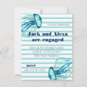 ターコイズストライプの水彩クラゲビーチパーティー 招待状 (裏面)