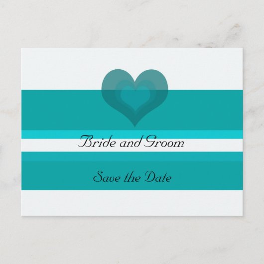ターコイズストライプの結婚式日程カード 案内ポストカード (正面)