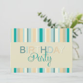 ターコイズストライプの誕生日パーティー招待状 招待状 (スタンド正面)