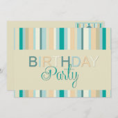 ターコイズストライプの誕生日パーティー招待状 招待状 (正面/裏面)