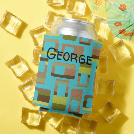 ターコイズストライプの長方形 缶クーラー (インサイチュ 夏)