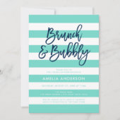 ターコイズストライプズブルーブランチバブリーブライダルシャワー 招待状 (正面)