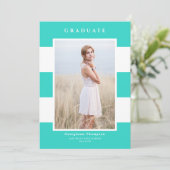 ターコイズストライプパターン2022写真卒業 案内状 (スタンド正面)