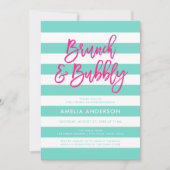 ターコイズストライプピンクブランチバブリーブライダルシャワー 招待状 (正面)