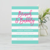 ターコイズストライプピンクブランチバブリーブライダルシャワー 招待状 (スタンド正面)