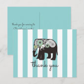 ターコイズストライプペイズリーロゴの象の感謝メッセージ ポストカード (正面/裏面)