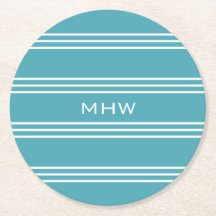ターコイズストライプモノグラカスタムム紙コースター