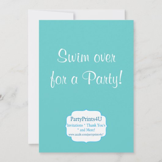 ターコイズストライプ、ピンク水玉模様ブロンドマーメイド 招待状 (裏面)