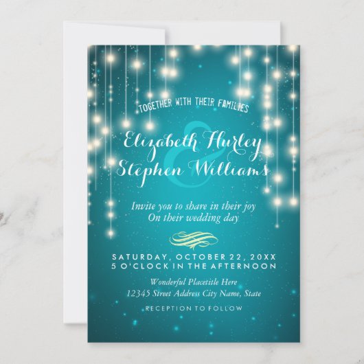 ターコイズストリングライト ウェディングシャワー招待状 招待状 (正面)