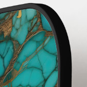 ターコイズストーンズ&ブラウンフェイクレザー ピックルボールラケット (左詳細)