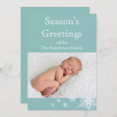 ターコイズスノーフレークスフォトホリデーカード シーズンカード (正面/裏面)