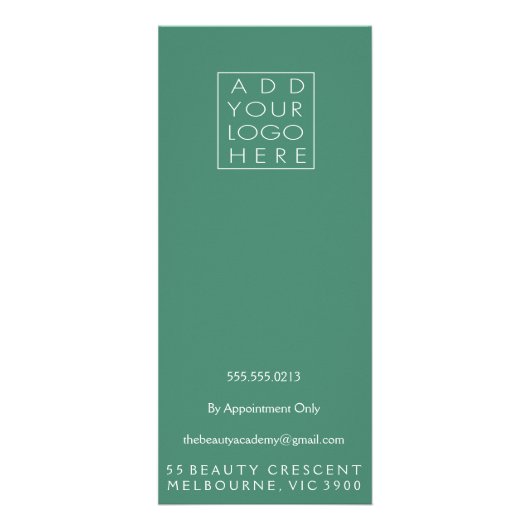 ターコイズスパサロンビューティシアンメニュー価格表 ラックカード (裏面)