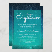 ターコイズスパークルアンダーザスターズ18誕生日 招待状 (正面/裏面)
