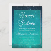 ターコイズスパークルスカイ スウィート16 バースデー招待状 招待状 (正面)