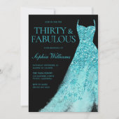 ターコイズスパークルドレスブラック30th誕生日パーティー 招待状 (正面)