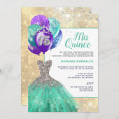 ターコイズスパークルドレス シルバーグリッター ミス キンセアニエラ 招待状 (正面/裏面)