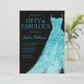 ターコイズスパークルドレス ブラック 50歳の誕生日パーティー 招待状 (スタンド正面)