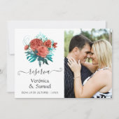 ターコイズスペインのとサンゴの結婚式の日付を保存 セーブザデート (正面)