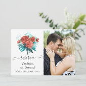 ターコイズスペインのとサンゴの結婚式の日付を保存 セーブザデート (スタンド正面)