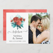 ターコイズスペインのとサンゴの結婚式の日付を保存 セーブザデート (正面/裏面)