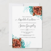ターコイズスペインのアンドコーラルフローラブライダルシャワー 招待状 (正面)