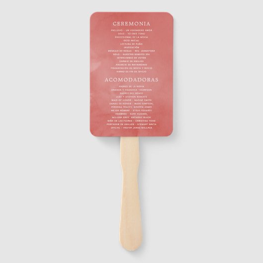 ターコイズスペインのアンドコーラルフローラ結婚式 プログラム ハンドファン (裏面)