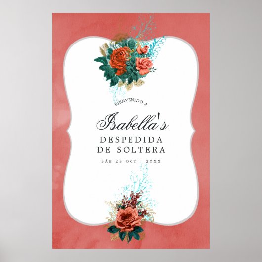 ターコイズスペインのアンドコーラルブライダルシャワーウェルカム ポスター (正面)