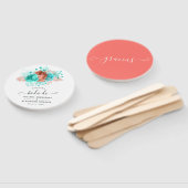 ターコイズスペインのアンドコーラル熱帯結婚式の引き出物 ハンドファン (組立なし)