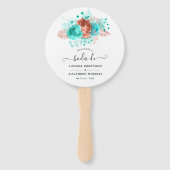 ターコイズスペインのアンドコーラル熱帯結婚式の引き出物 ハンドファン (正面)