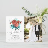 ターコイズスペインのアンドコーラル結婚トロピカル サンキューカード (スタンド正面)