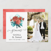 ターコイズスペインのアンドコーラル結婚トロピカル サンキューカード (正面/裏面)