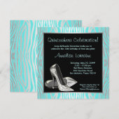 ターコイズゼブラハイヒールキンチェアニェラ 15歳の誕生日パーティー 招待状 (正面/裏面)