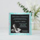 ターコイズゼブラハイヒールキンチェアニェラ 15歳の誕生日パーティー 招待状 (スタンド正面)