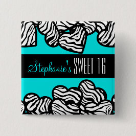 ターコイズゼブラハートスウィート16誕生日ボタン 缶バッジ
