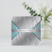 ターコイズゼブラ 誕生日招待状テンプレート（人数自由） 招待状 (スタンド正面)