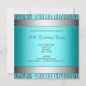 ターコイズゼブラ 誕生日招待状テンプレート（人数自由） 招待状 (裏面)
