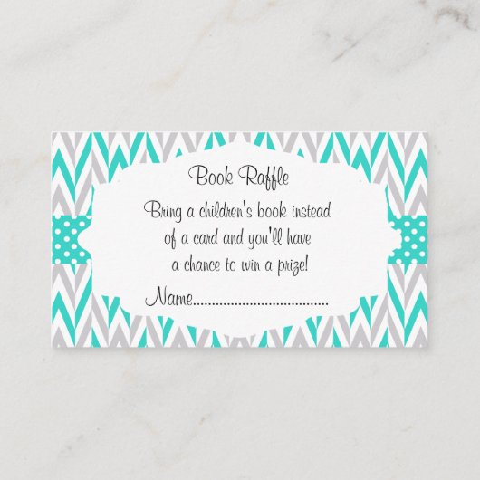 ターコイズゾウ赤ちゃんシャワーブックラッフル エンクロージャーカード (裏面)