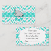 ターコイズゾウ赤ちゃんシャワーブックラッフル エンクロージャーカード (正面/裏面)
