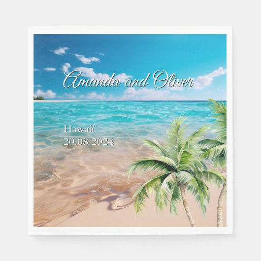 ターコイズタイドトロピカルパームツリービーチ結婚式 スタンダードランチョンナプキン (正面)