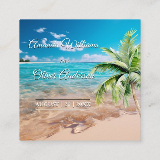 ターコイズタイドトロピカルビーチ結婚式QRコードRSVP エンクロージャーカード (裏面)