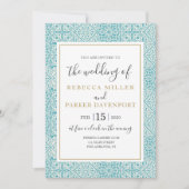 ターコイズタイルと金ゴールド結婚式招待状 招待状 (正面)