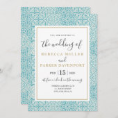 ターコイズタイルと金ゴールド結婚式招待状 招待状 (正面/裏面)