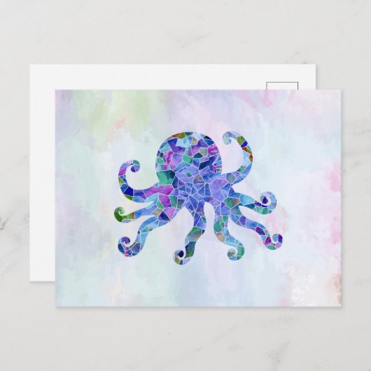 ターコイズタコモザイクシーグラスシルエット  ポストカード (正面/裏面)