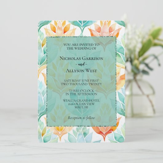 ターコイズタンゲリン抽象芸術結婚フローラ 招待状 (スタンド正面)