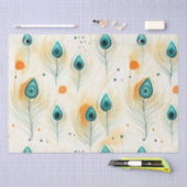 ターコイズタンジェリンシックピーコックフェザー 薄葉紙 (クラフト)