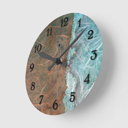 ターコイズタンヴィンテージ壁紙抽象芸術 ラウンド壁時計 (傾斜)