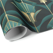 ターコイズターコイズおよび金ゴールドアールデコパターン ラッピングペーパー (ロールコーナー)