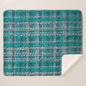 ターコイズタータンチェック布の質感 シェルパブランケット (正面(横))