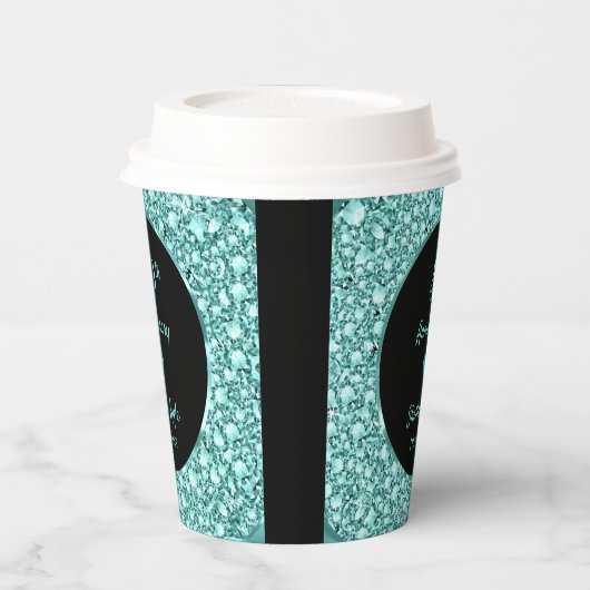 ターコイズダイヤモンドとハート周年記念紙Cu 紙コップ (左)